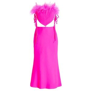 NWT Mach & Mach Exclusive Feather-Trimmed Ribbed-Knit Midi Dress 36 XS Pink
